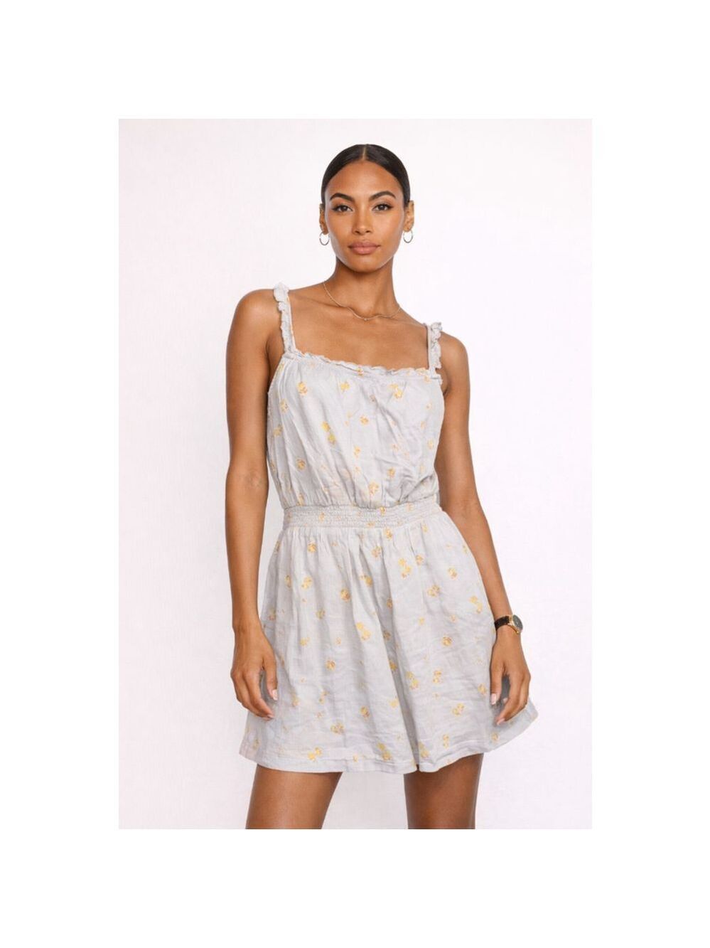 Abound Yellow Floral Sleeveless Sundress Ruffle Straps Lined Women’s Medium
